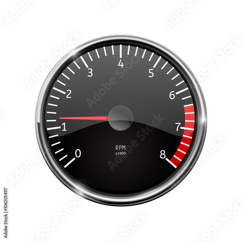 Tachometer. Realistic illustration, with chrome frame