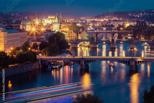 Prague bridges in the night, Prague, Czech Republic, Europe