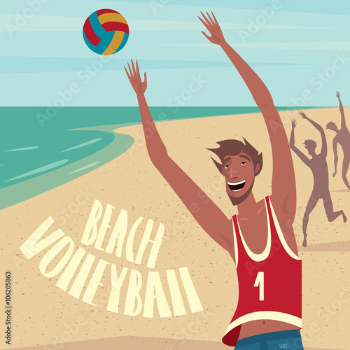Guy catches the ball with his hands - Beach volleyball concept