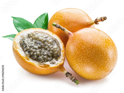 Granadilla fruits on the white background.