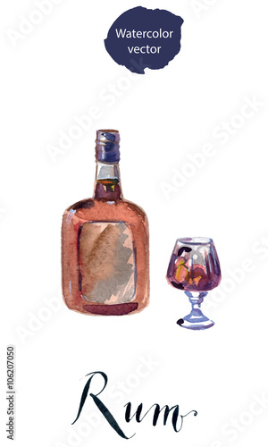 Bottle and glass of rum