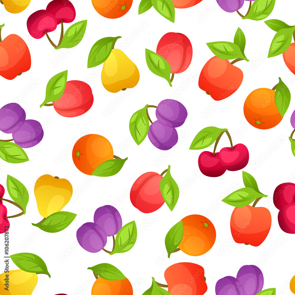 Obraz premium Seamless pattern with stylized fresh ripe fruits