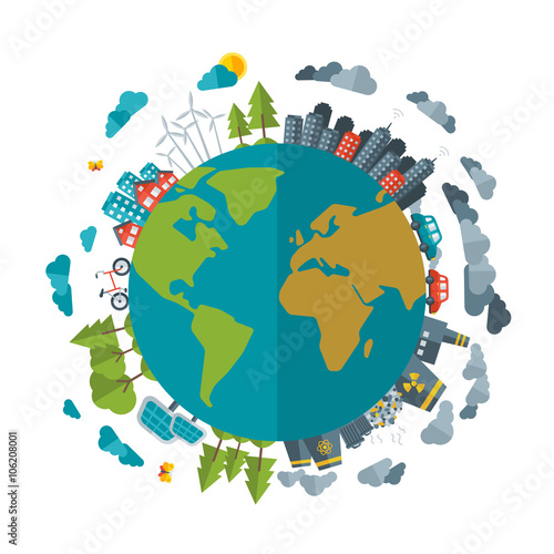 Eco Friendly, green energy concept, vector flat illustration. 