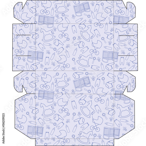 The layout of the boxes for baby. Box for cupcakes, candy or gifts. Cut and fold the box.