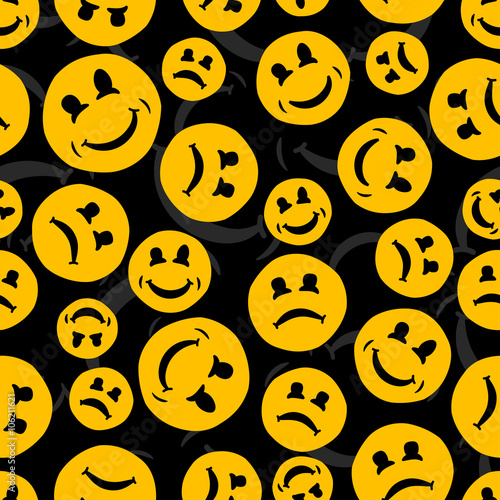 Seamless repeating pattern of smiling and sad emoticons.Vector