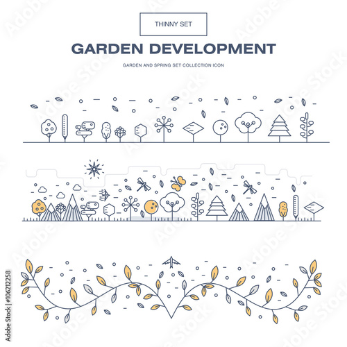 Modern thin line garden isolated flower icon set 