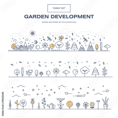 Modern thin line garden isolated flower icon set 