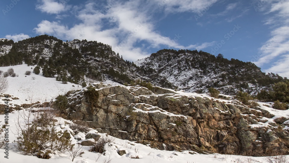 Time lapse video. Russia, Republic of North Ossetia, Alania. The movement of clouds in the snowy Caucasus mountains in winter. Time lapse video. Russia, Republic of North Ossetia, Alania. The movement of clouds in the snowy Caucasus mountains in winter.