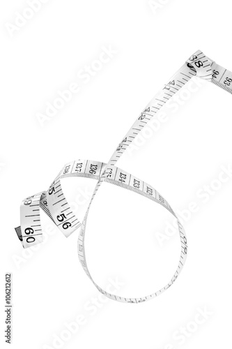 white tape measuring on a white background ,black and white