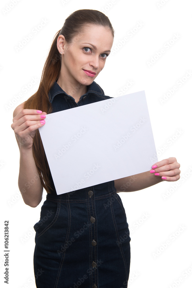 woman holding a blank placard. Isolated woman holding a blank placard. Isolated