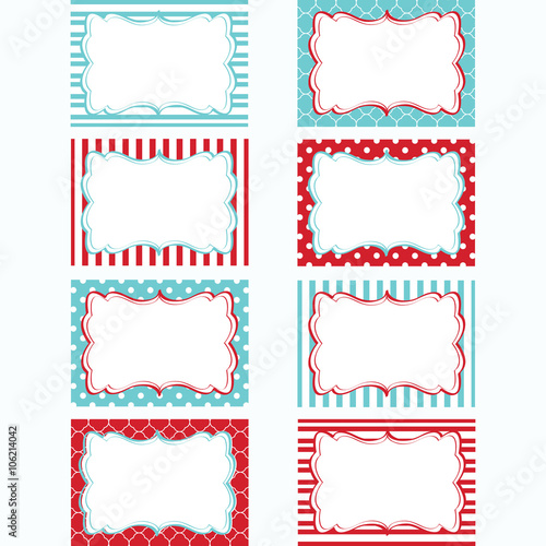 Red and Aqua Printable Labels Set.Tags,Photo Frame, Gift Tags, Scrapbooking,Card Making,Invitation.