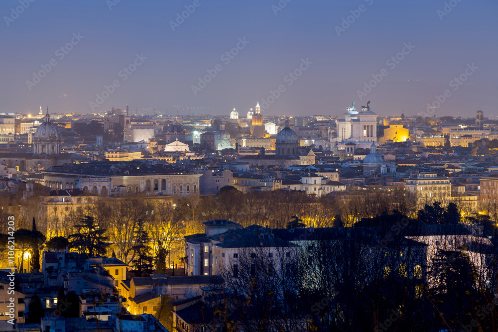 View of Rome, taken from gianicolo hill, at night