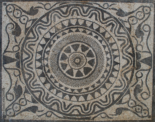 Uprising sun on Mosaic in Roman villa