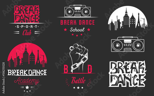 Vector Set of Badges, Logos and Sign Break Dance