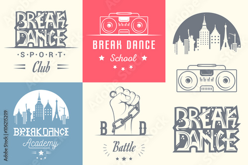 Vector Set of Badges, Logos and Sign Break Dance