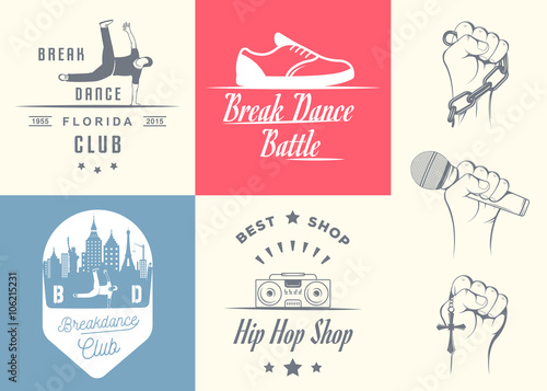 Vector Set of Badges, Logos and Sign Break Dance