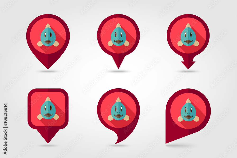 Fish flat pin map icon. Animal head vector Fish flat pin map icon. Animal head vector