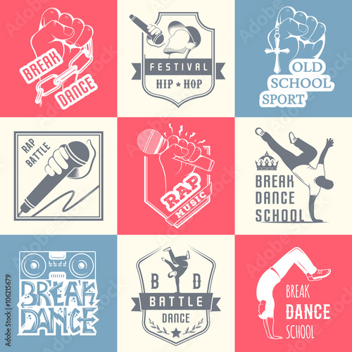 Vector Set of Badges, Logos and Sign Break Dance