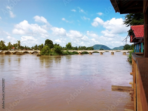 View of Mekong River and bridge between Don Det and Don Khone Is