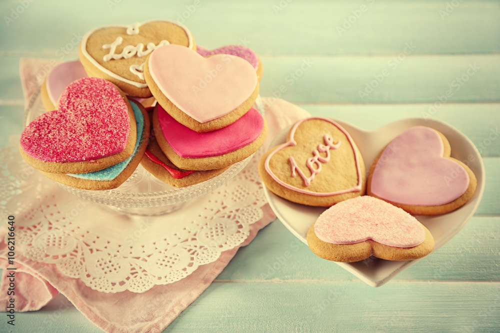 Assortment of love cookies on wooden table background Assortment of love cookies on wooden table background
