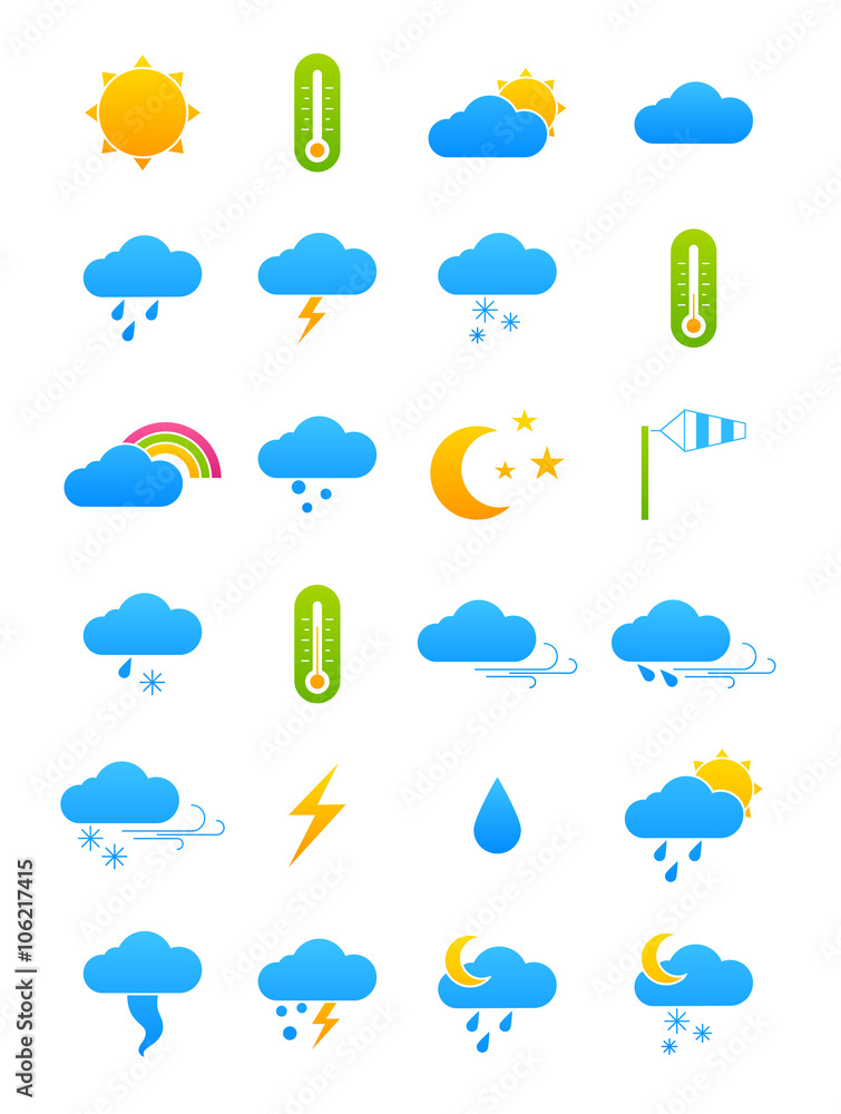 Obraz premium Vector color weather forecast icons set