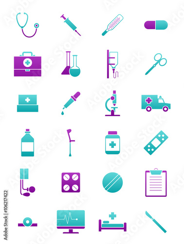 Turquoise-pink medicine icons set
