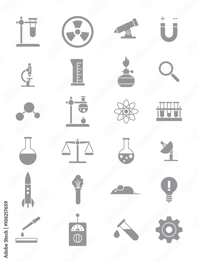 Gray science icons set Gray science icons set
