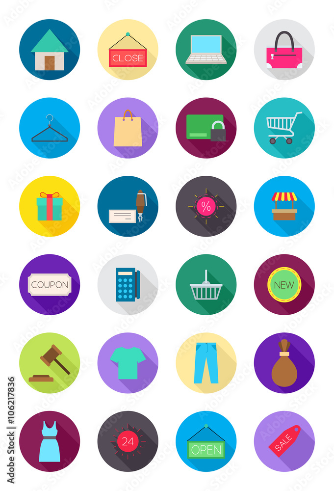 Color round shopping icons set