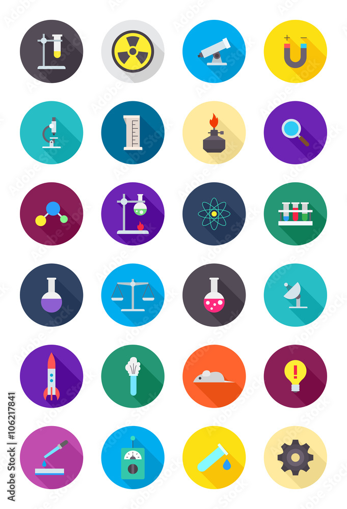 Color round science icons set Color round science icons set