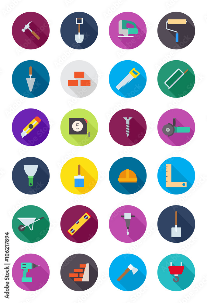 Color round construction icons set Color round construction icons set