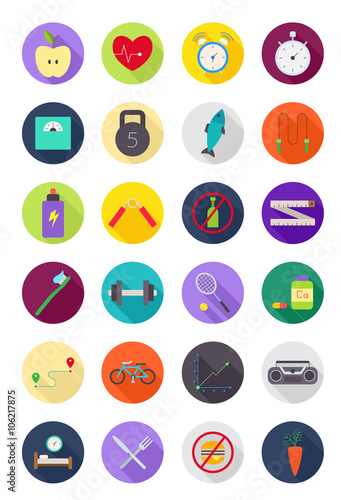 Color round healthy lifestyle icons set
