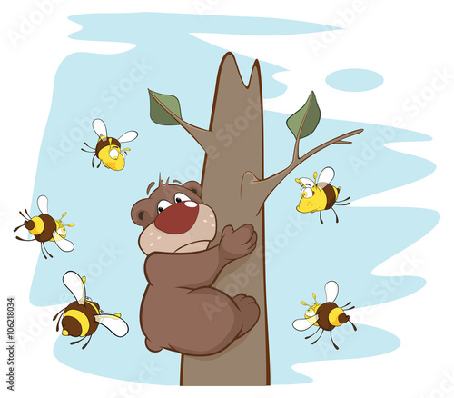 Bear and Bees. Cartoon