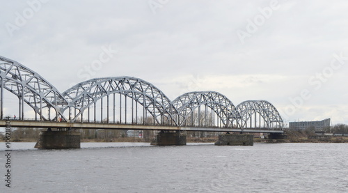 Railway bridge across the Daugava river. © konstan