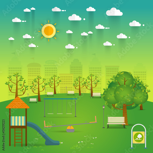 playground. Natural landscape in the flat style.a beautiful park