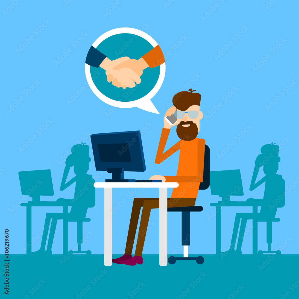 Casual Business Man Agreement On Phone Sit In Office Speak Success Conversation Handshake Icon Casual Business Man Agreement On Phone Sit In Office Speak Success Conversation Handshake Icon