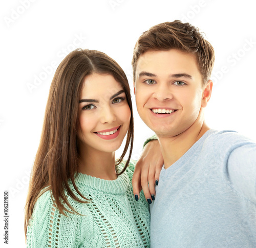 Teenager couple making phot...