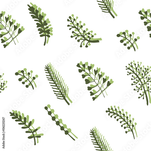 delicate spring green twigs and wild herbs seamless pattern background vector illustration