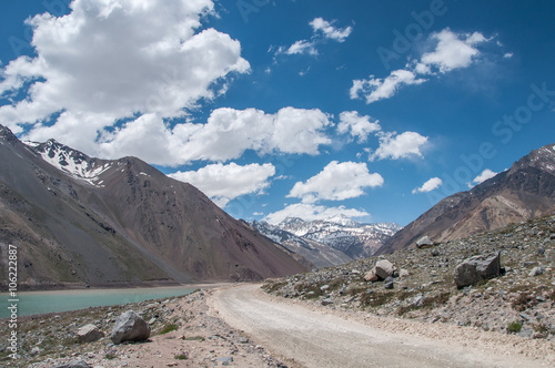 El Yeso Dam, drinking water reservoir in the Andes, Chile