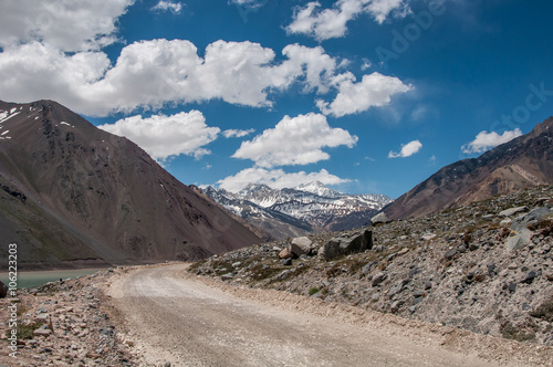 El Yeso Dam, drinking water reservoir in the Andes, Chile