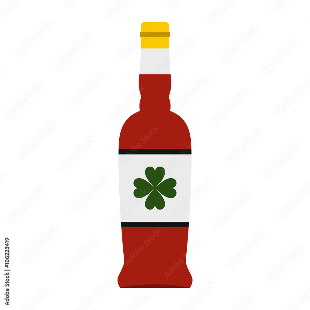 Beer bottle with a clover on the label icon Beer bottle with a clover on the label icon