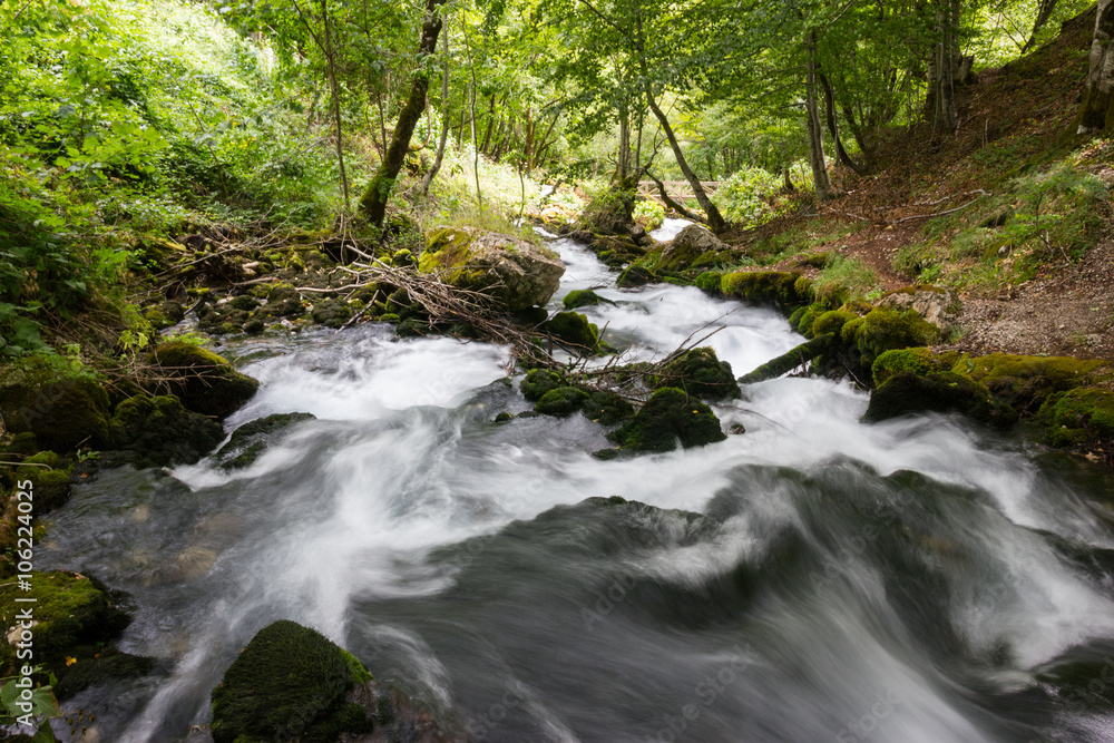Mountain river and mossy stones In the forest. Mountain river and mossy stones In the forest.
