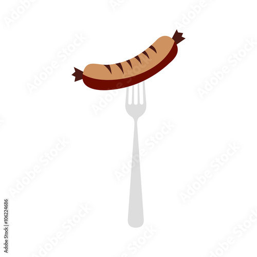 Sausage on a fork icon, flat style 