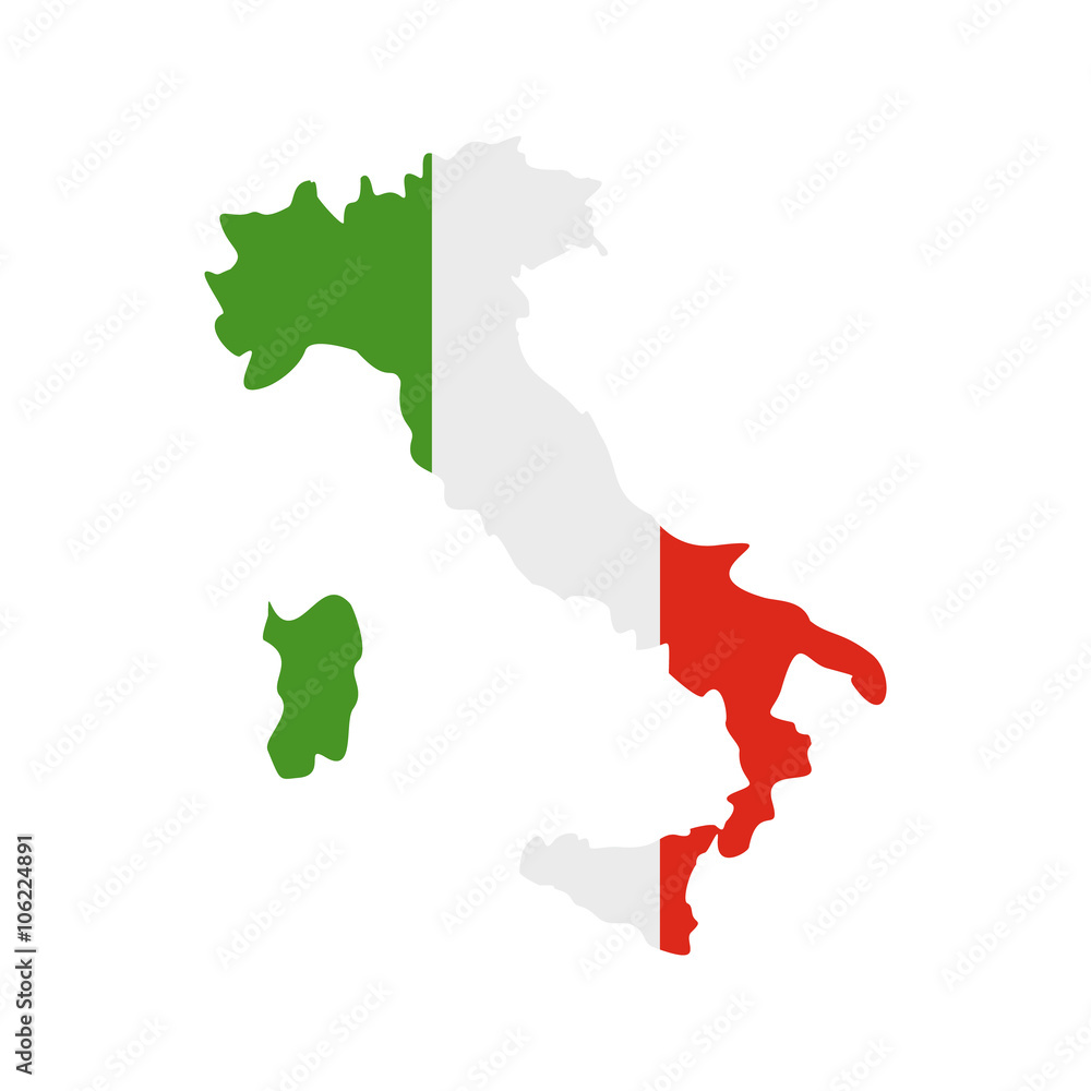 Map of Italy with national flag icon, flat style 