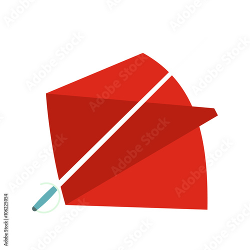 Red cape and sword icon, flat style 