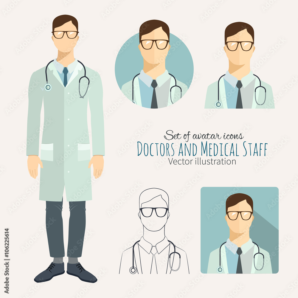 Icons in flat style. Doctors and medical staff. Icons in flat style. Doctors and medical staff.