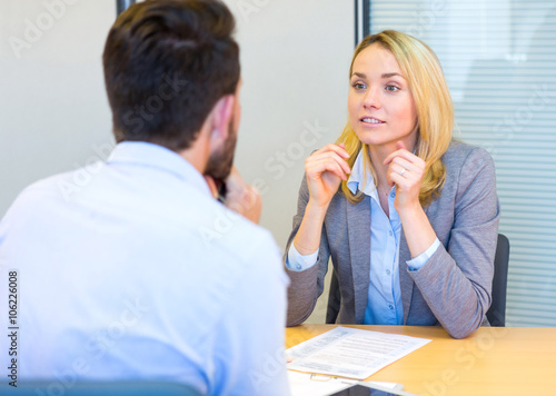Young attractive woman during job interview