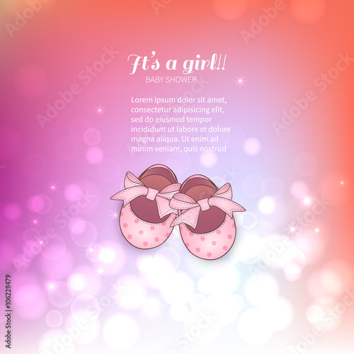 Baby girl shower card. Arrival card.