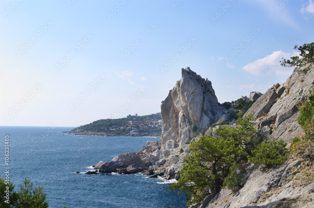 Black sea coast, views of rock Diva, Simeiz, Crimea, Russia 