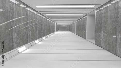 3d render. Futuristic spaceship interior corridor