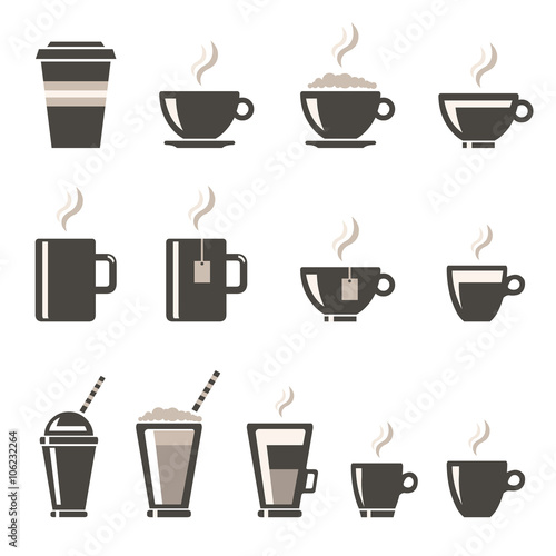 Vector illustration set of Coffee Shop Icons. Hot and cold drinks - food concept. 
